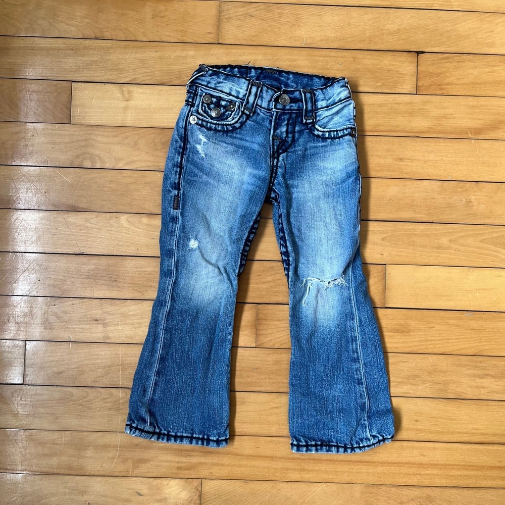 True Religion Billy Toddler Jeans Size 3 Medium Wash Big T Stitch Bootcut